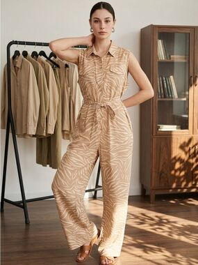 Harlow Beige Zebra-Print Sleeveless Jumpsuit